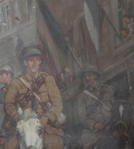 William Woodhouse (1857-1939) Victory Parade, British soldiers entering Ypres 24 x 20in.